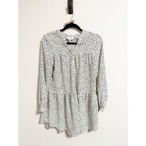 Koch‎ Dalmatian Print Shirt Dress Tiered Long Sleeve Button Front Black White S